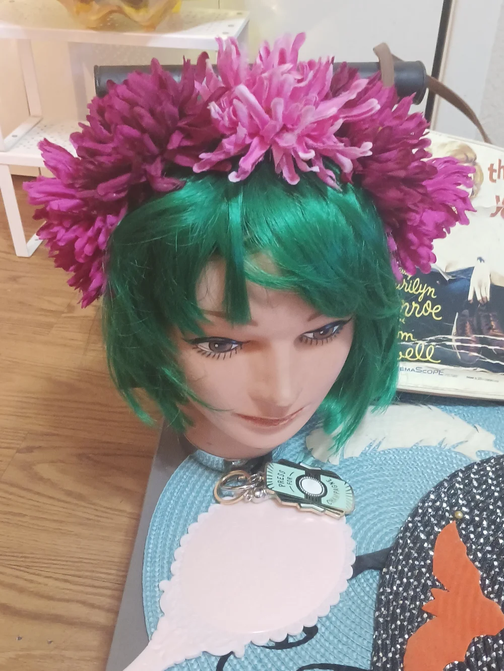 Artificial Floral Headband in Magenta